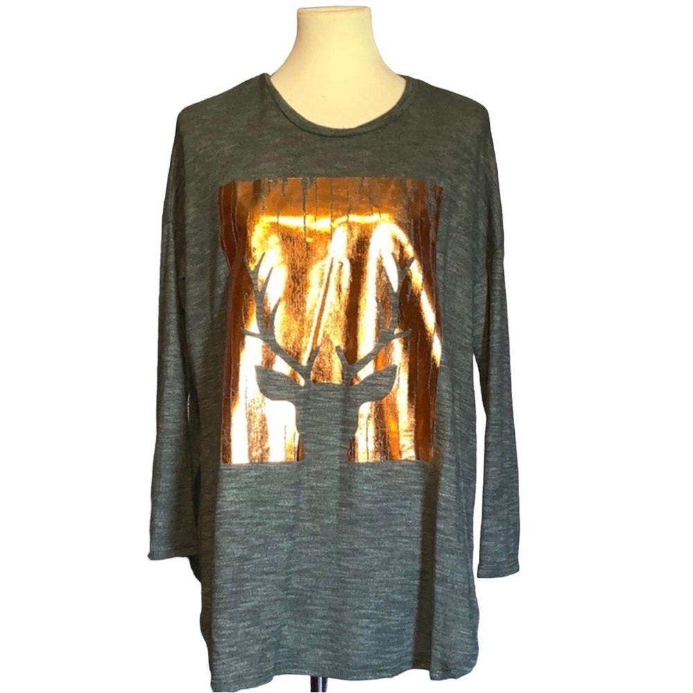 Reindeer Foil Holiday Longsleeve Top
